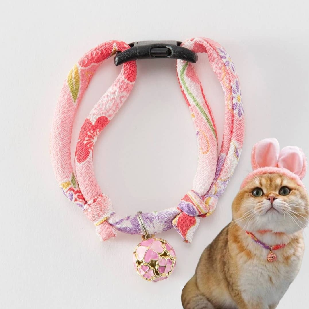 Necoichi Chirimen Cat Collar with Clover Bell